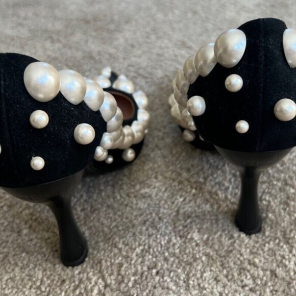 Moschino Suede Black 3" Heels Embellished with Pearls - Picture 5 of 6